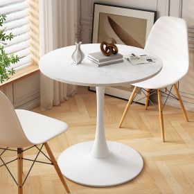 32"Modern Round Dining Table with Printed White Marble Table Top; Metal Base Dining Table;  End Table Leisure Coffee Table