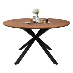 53" Mid-Century Modern Round Dining Room Table for 4-6 Person W/Solid Metal Legs, Walnut