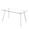 Modern Glass Rectangular Dining Table with Metal Legs