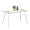 Modern Glass Rectangular Dining Table with Metal Legs